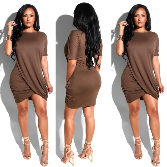 Sexy Solid O-Neck Short Sleeve Mini Dress - Picture 2 of 5